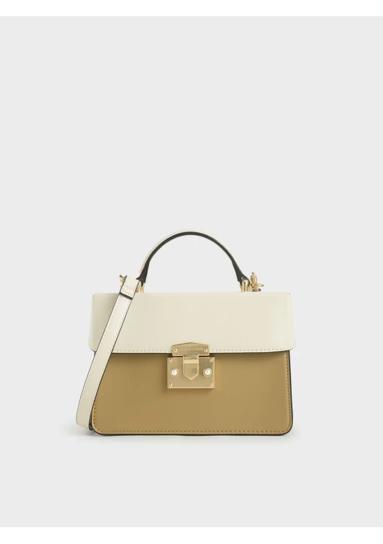 Charles Keith Two Tone Metallic Push Lock Handbag Multi